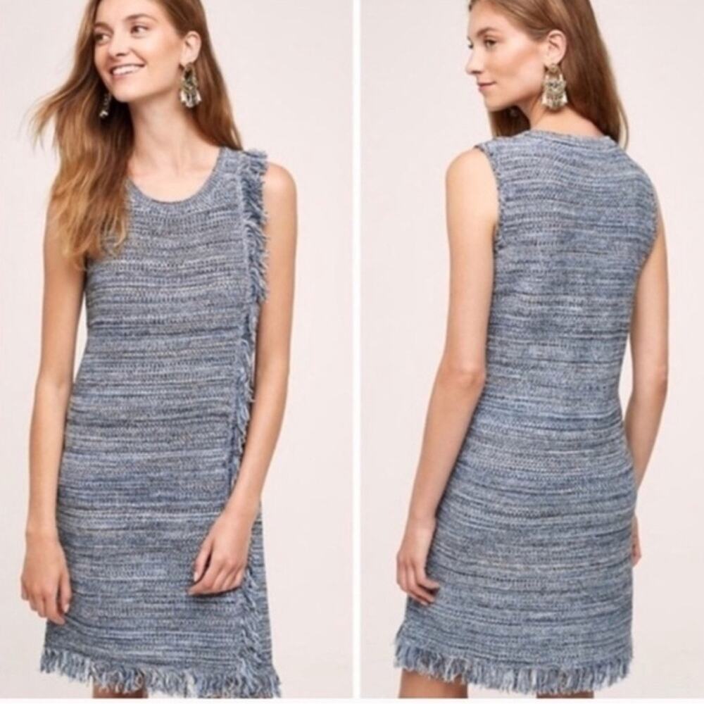 Anthropologie holding horses blue marled fringed knee length dress size medium